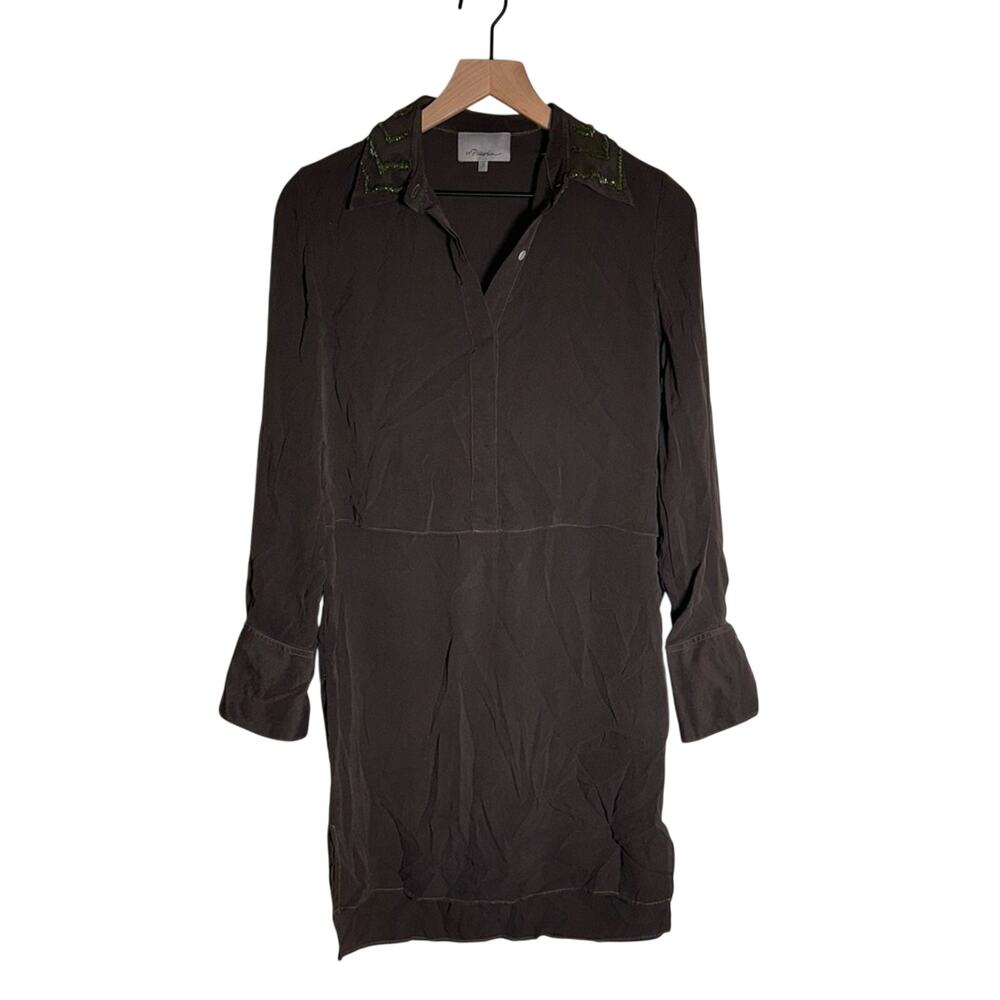 3.1 PHILIP LIM silk designer lightweight couture beaded collar shirt dress 2